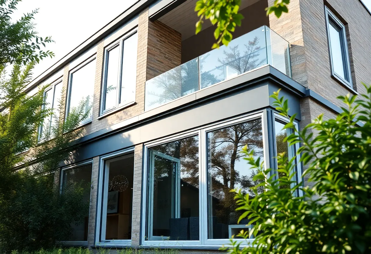 An energy-efficient building featuring high-performance glass windows and PVC profiles from VEKA Ibérica.