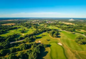 Aerial view of beautiful golf courses in Austin, Texas