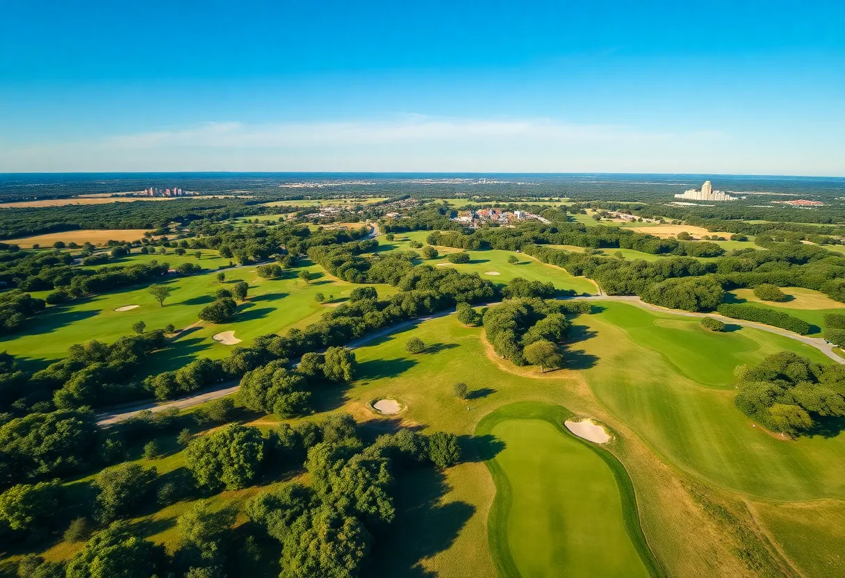 Aerial view of beautiful golf courses in Austin, Texas
