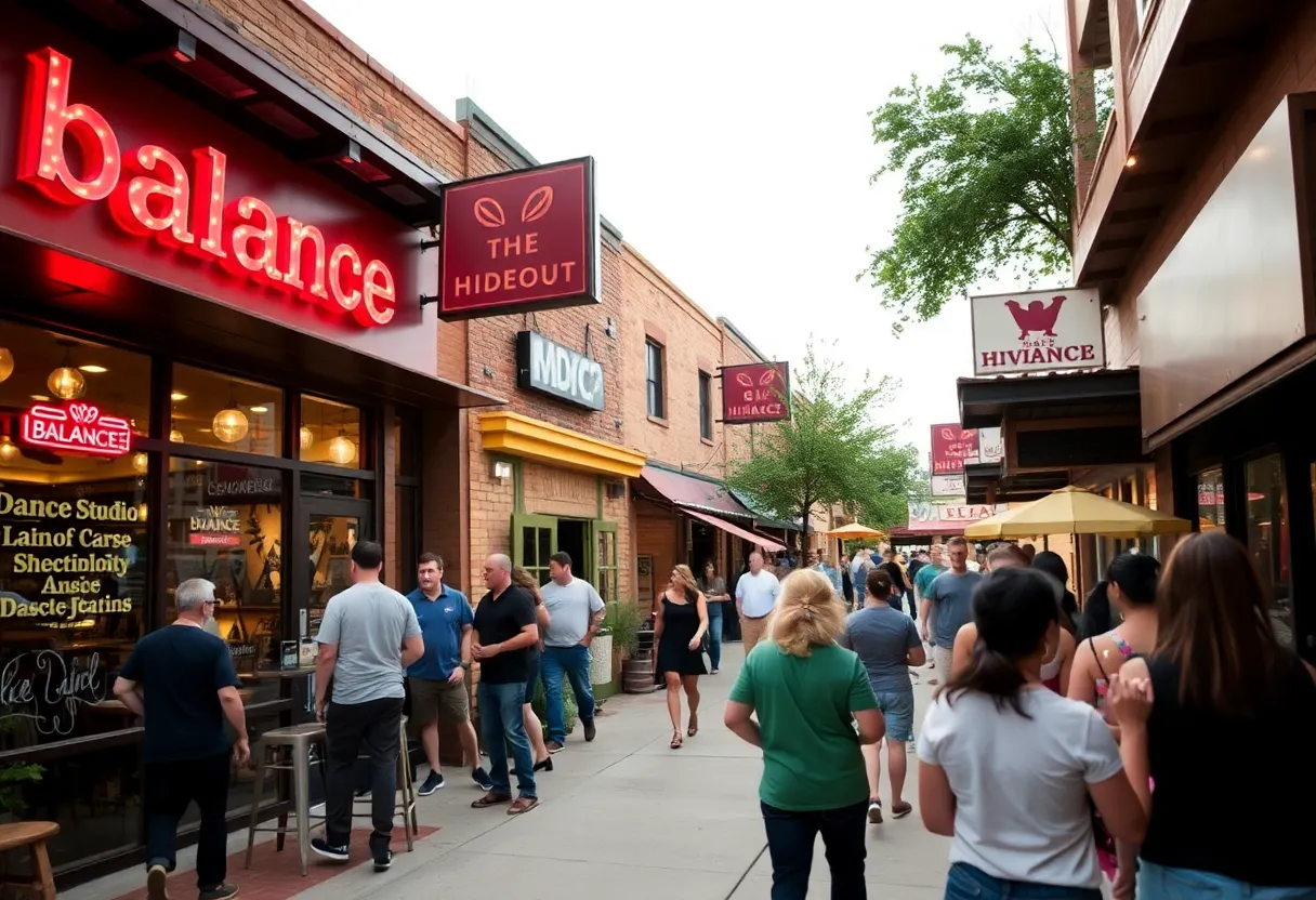 Community engagement outside local businesses in Austin