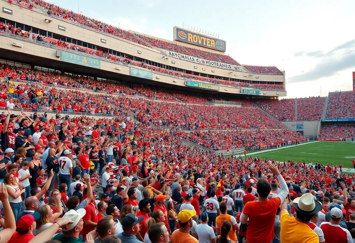 Fans cheering at a college football game in Austin, Texas