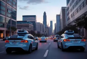Futuristic robotaxi fleet in Austin, Texas