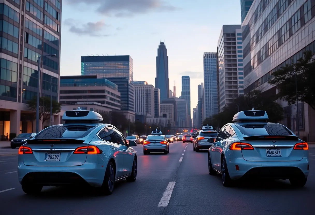 Futuristic robotaxi fleet in Austin, Texas