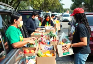 Volunteers at a food distribution event in Austin TX