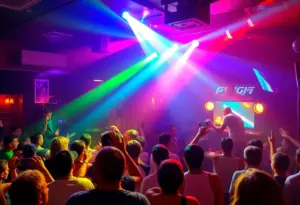 An energetic performance at B3 Summit 3 featuring a band in a lively nightclub.