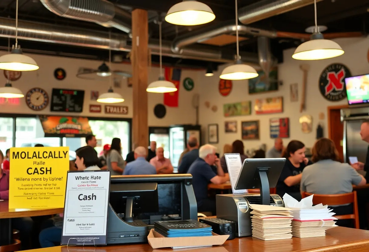 Diners enjoying meals in a local Central Texas restaurant promoting cash payments.