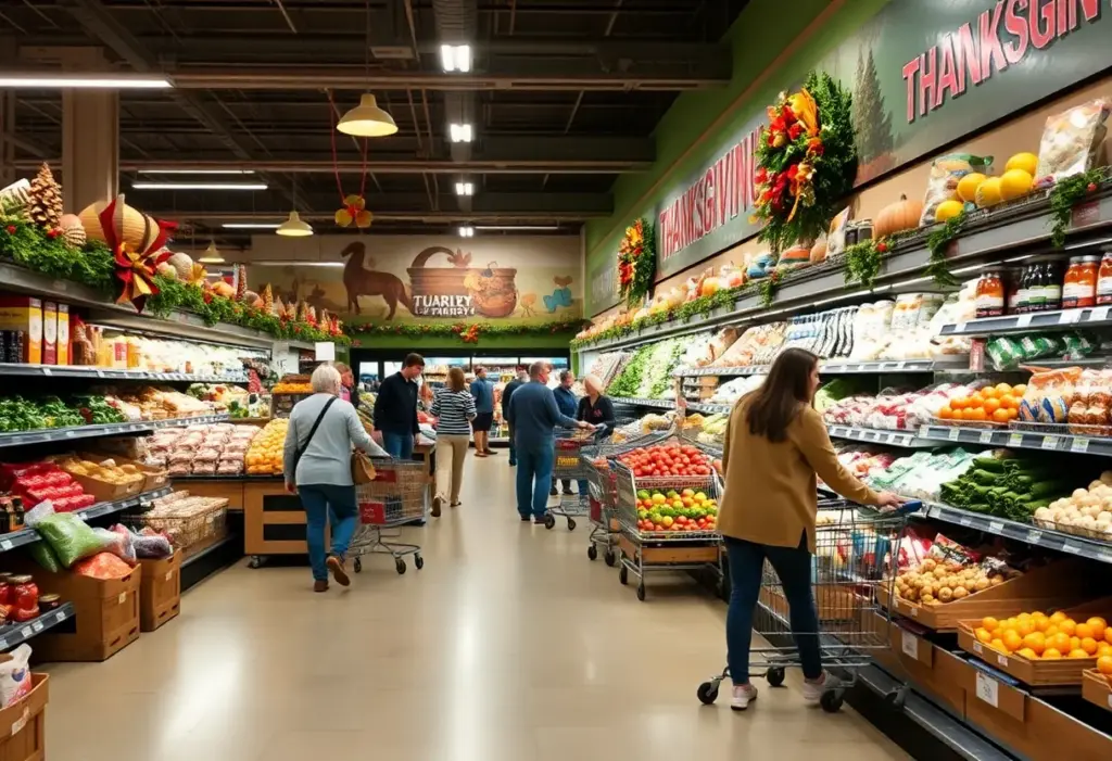 Busy grocery store in Central Texas during Thanksgiving season