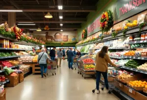 Busy grocery store in Central Texas during Thanksgiving season
