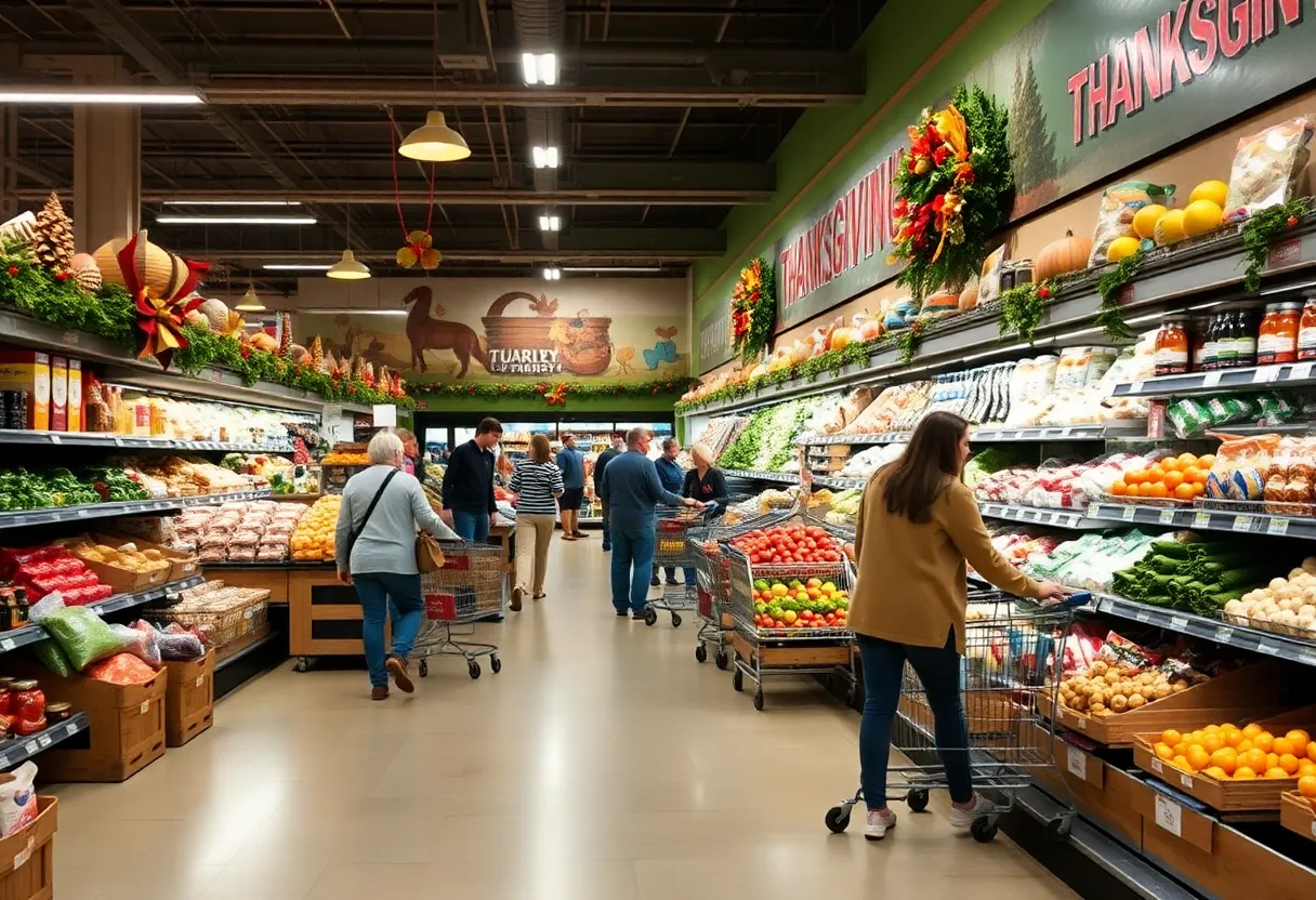 Busy grocery store in Central Texas during Thanksgiving season