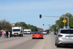 Scene of a fatal traffic crash in Austin with emergency services present