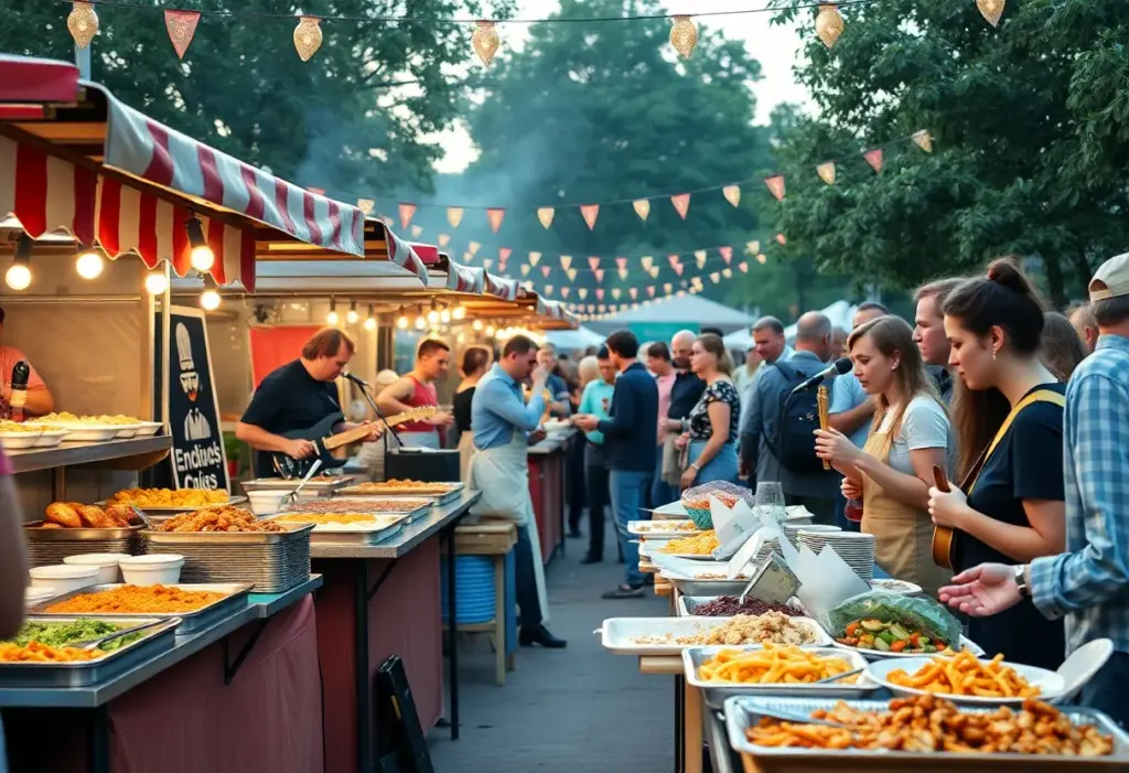 Attendees enjoying food and music at the Fork Cancer fundraiser in Austin