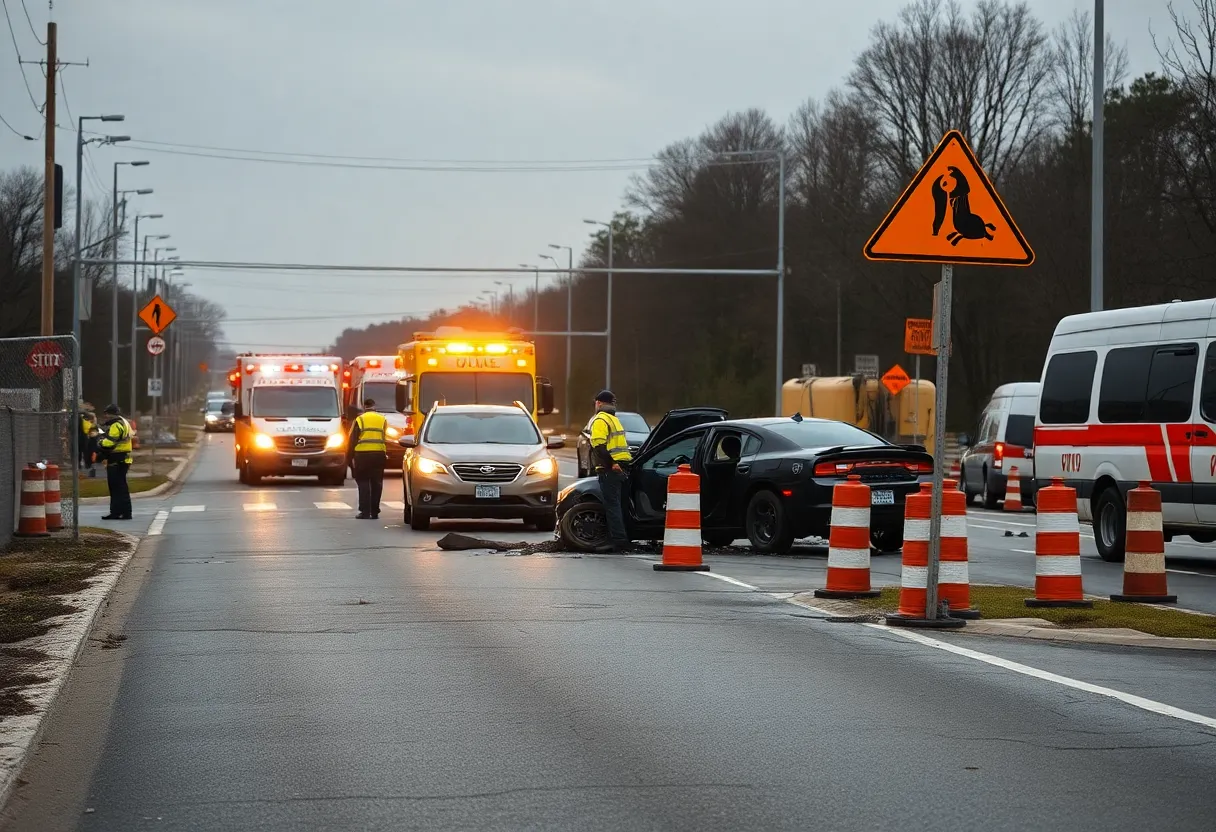 Emergency responders at a traffic accident site in Georgetown