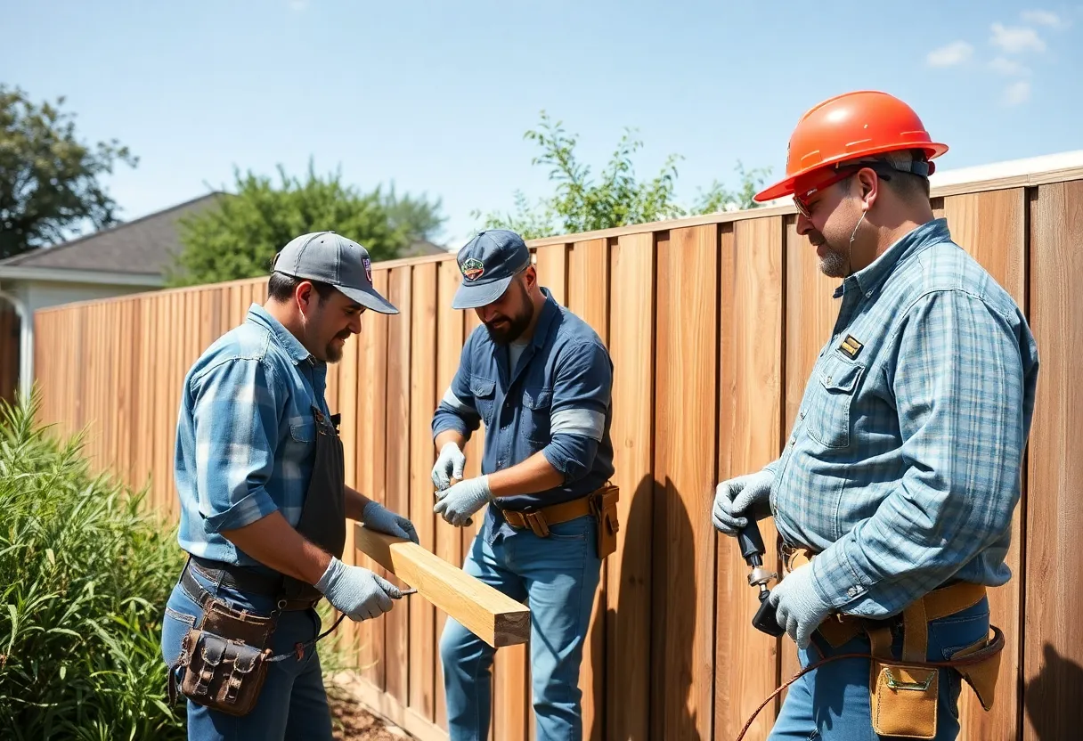 Team from Legacy Fence Company installing a fence in Austin, Texas.