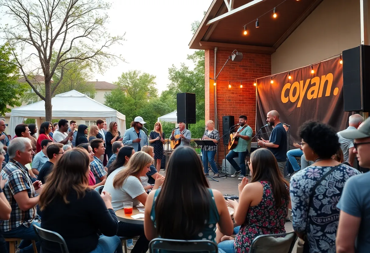 Engaged audience at the Open Mic: VORTEX Voices event with performers on stage.