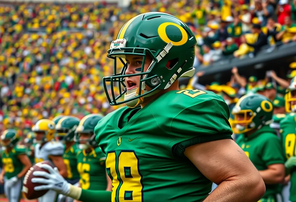 Oregon Ducks celebrating during a college football game