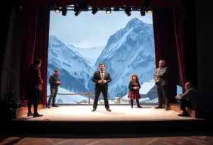 A scene from Peril in the Alps at Austin Playhouse