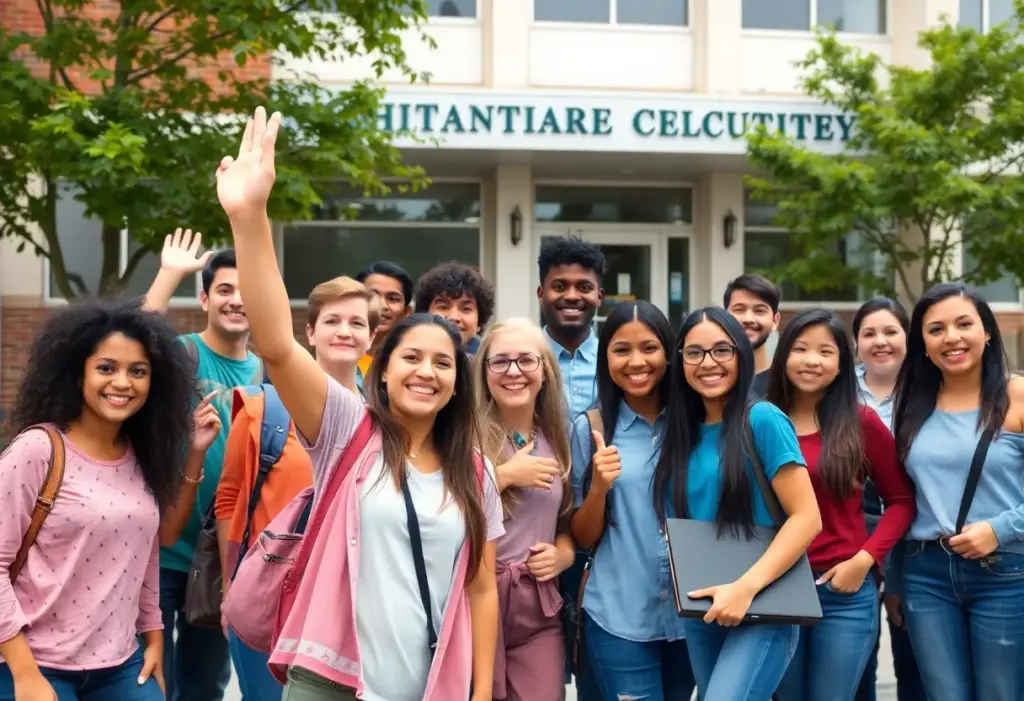 Students celebrating the expansion of the Promise Plus program at a healthcare institution