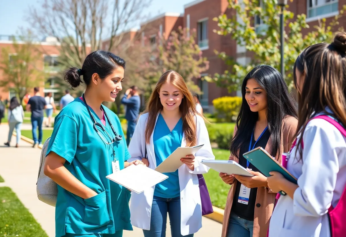 Students studying in a healthcare education environment at the University of Texas.