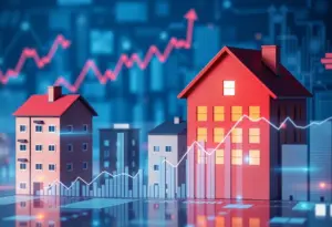 Abstract depiction of housing market and rent pricing dynamics