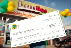 Winner of $1 million lottery prize in San Antonio holding a check