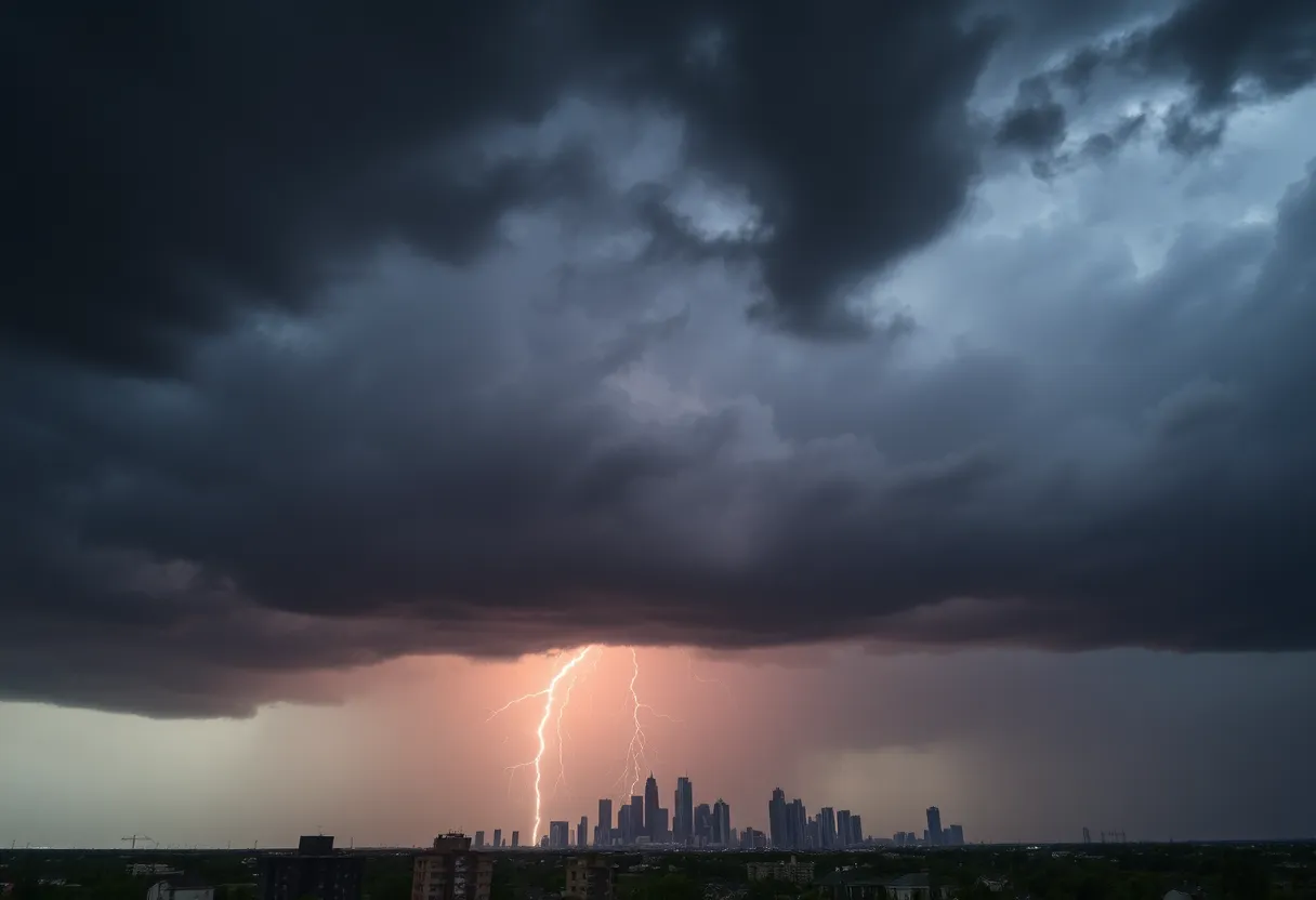 Dramatic storm clouds over Texas city
