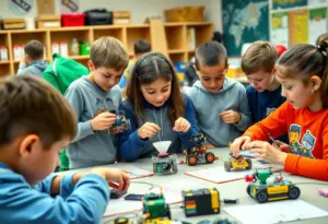 Students presenting their STEM projects at the National STEM Day event in Austin