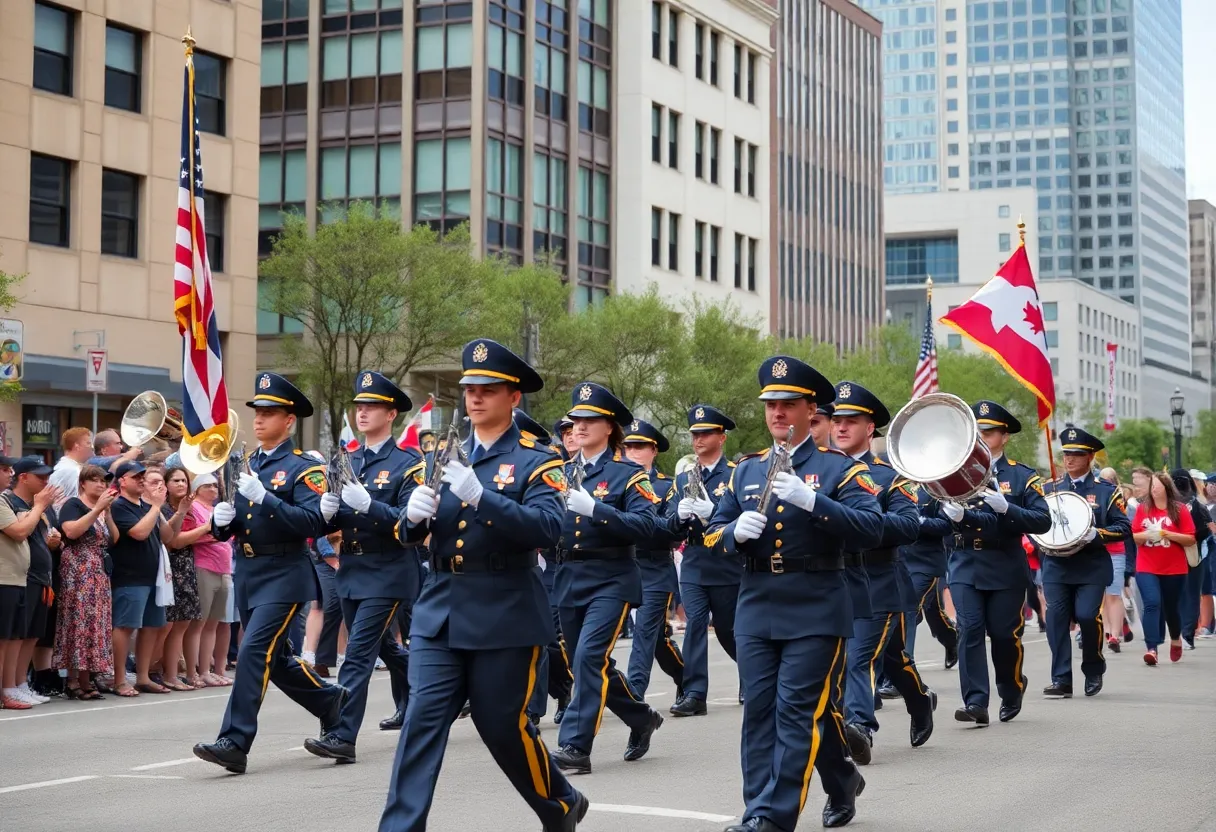 Texas A&M Corps of Cadets Marching through South Congress Avenue in Austin