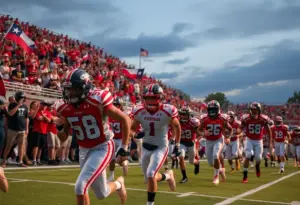 Players in action during the Texas high school football playoffs