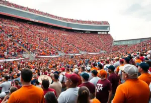 Texas Longhorns and Texas A&M Aggies fans at a football game