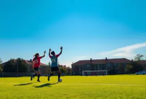 Texas women's soccer team celebrating a victory on the field