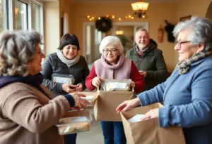 Volunteers delivering Thanksgiving meals to seniors
