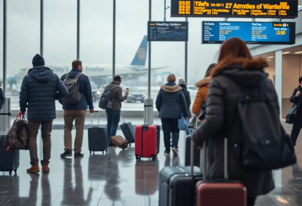 Busy airport during Thanksgiving travel with weather disruptions