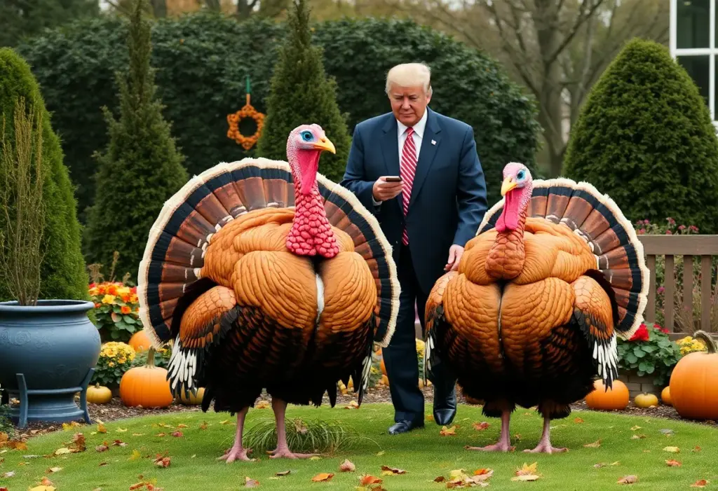 President Trump pardoning two turkeys named Gobble and Waddle in the Rose Garden.