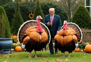 President Trump pardoning two turkeys named Gobble and Waddle in the Rose Garden.