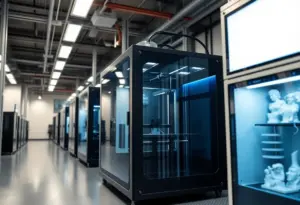 Advanced technology in a 3D printing facility.