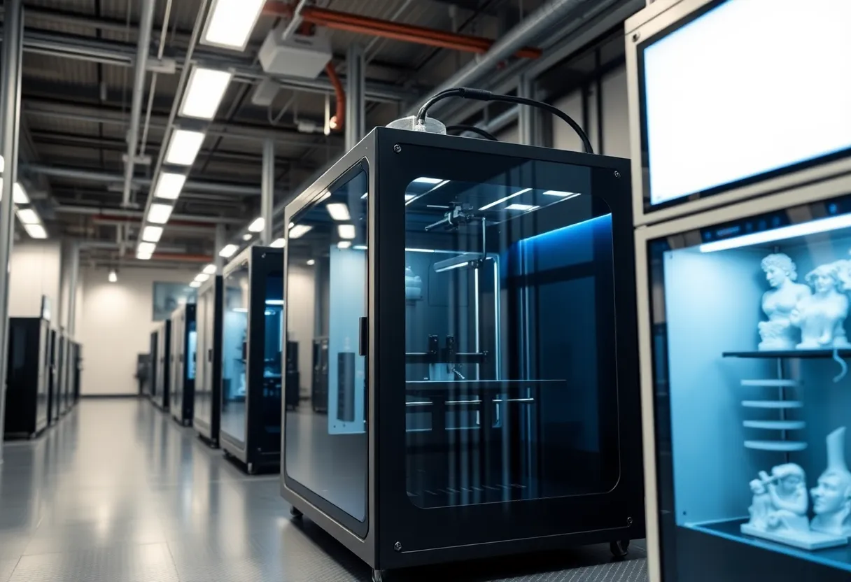 Advanced technology in a 3D printing facility.