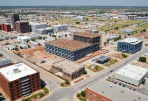 Aerial view of Abilene, Texas highlighting new AI facility and ongoing construction.