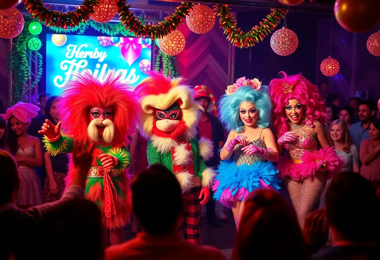 Alaska Thunderf*** 5000 performing on stage with festive decorations