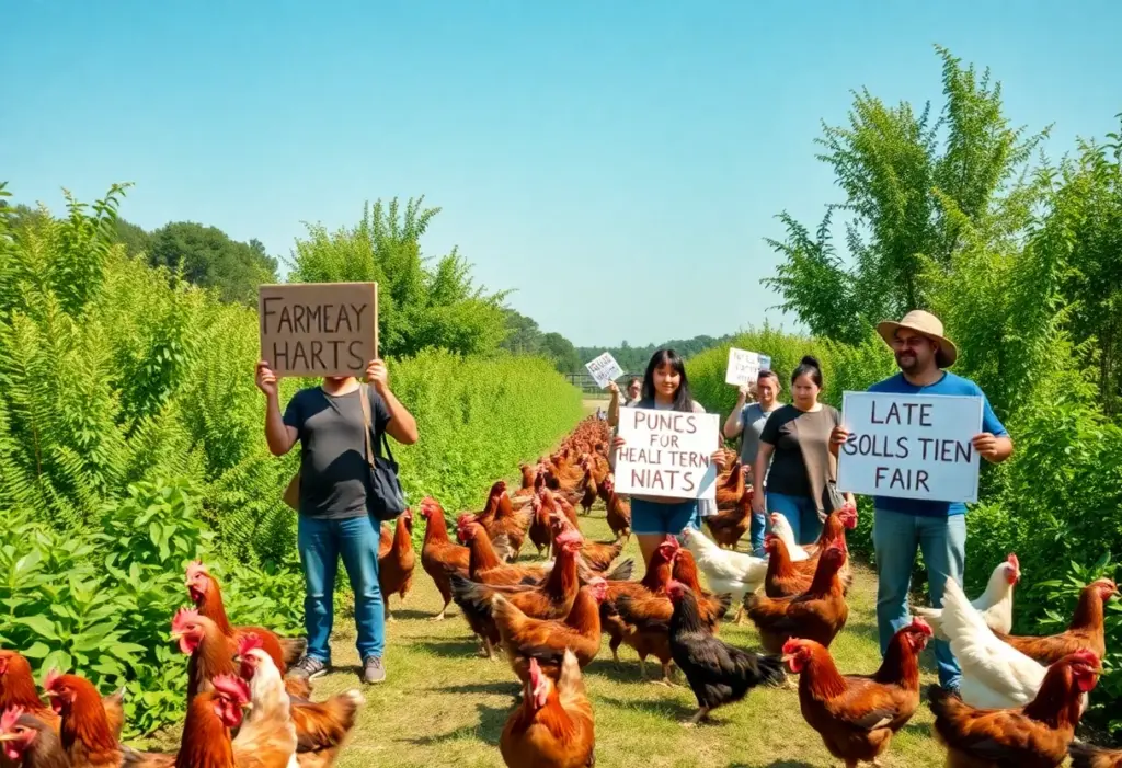 Activists advocating for animal rights at a poultry farm