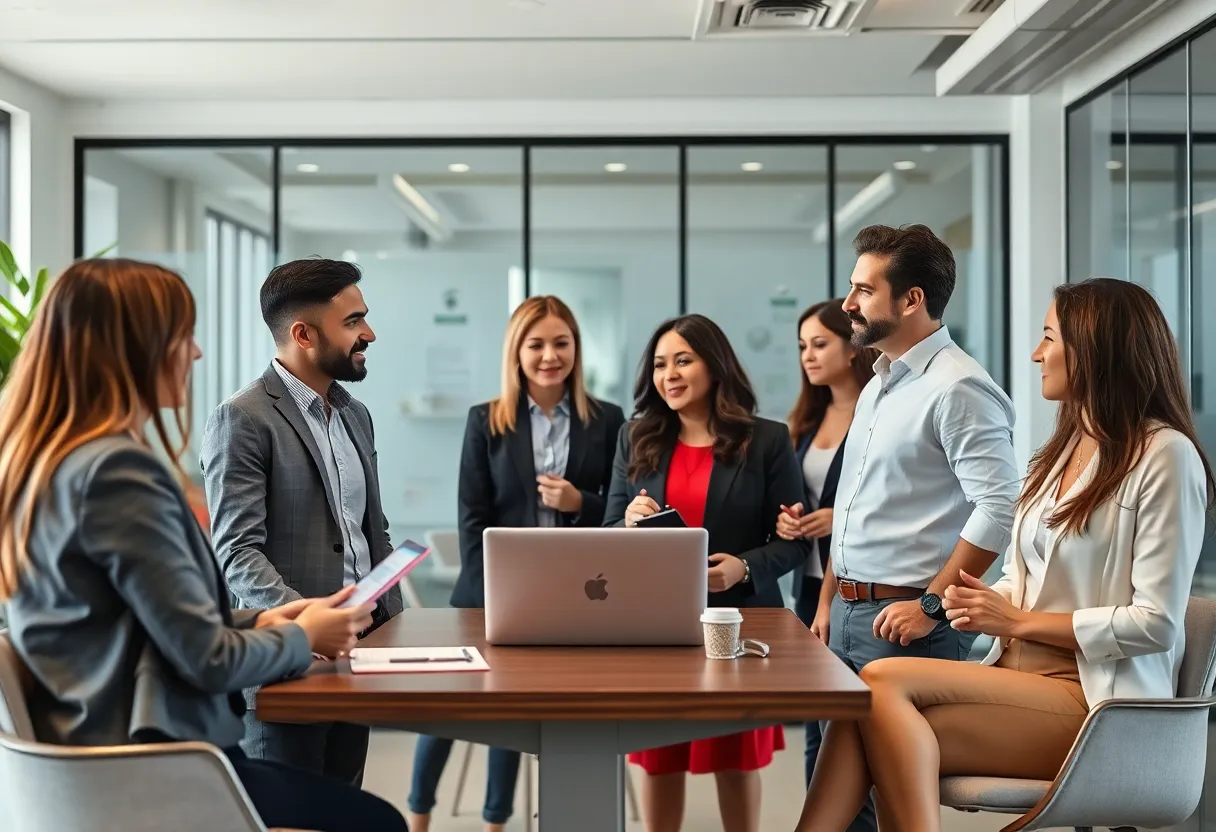 Business professionals collaborating in an Austin office.