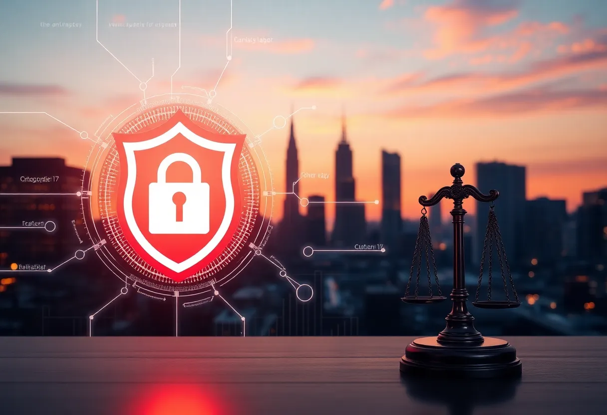 AT&T Data Breach Settlement graphic illustrating digital security and legal themes