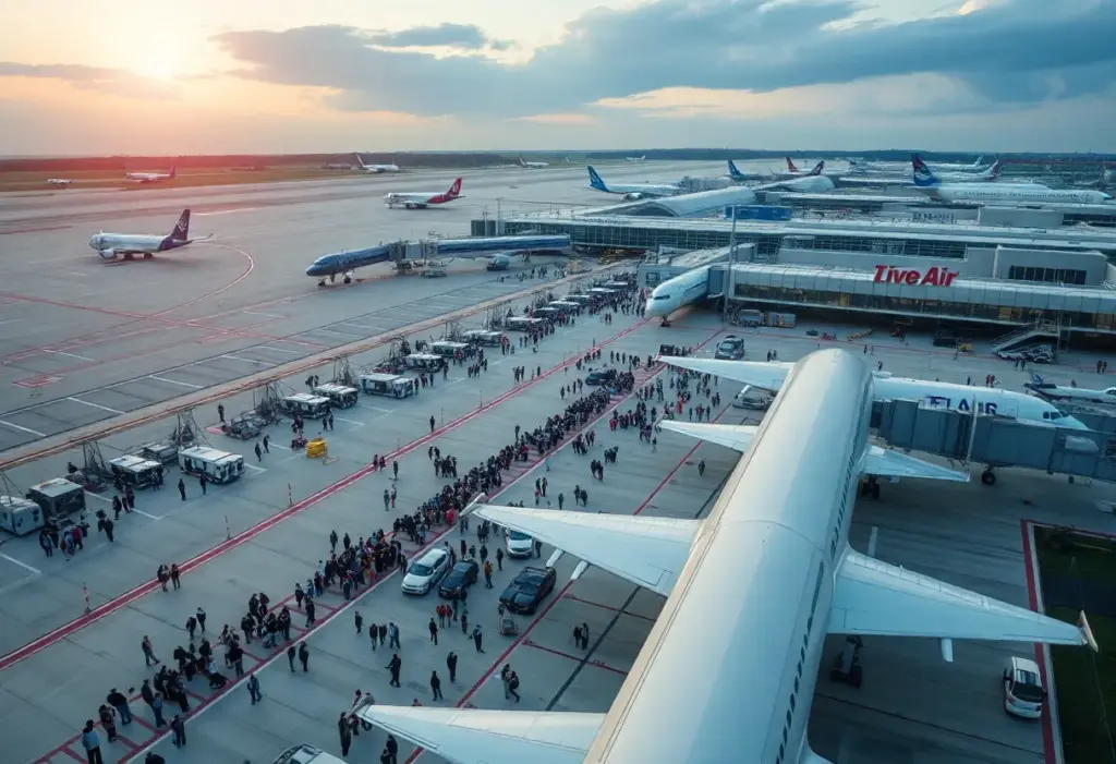 Crowded Austin-Bergstrom International Airport with delayed flights