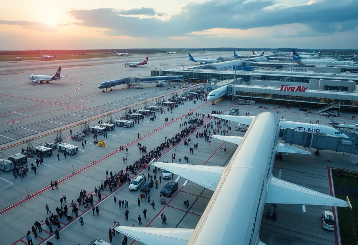 Crowded Austin-Bergstrom International Airport with delayed flights