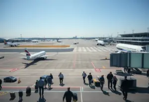 Austin-Bergstrom International Airport with planes on the runway