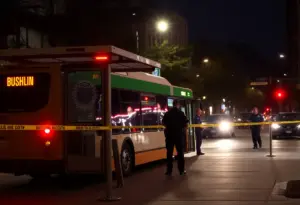 Crime scene at a downtown Austin bus stop with police presence