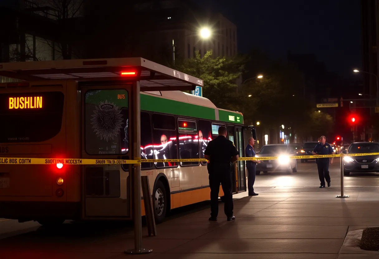 Crime scene at a downtown Austin bus stop with police presence