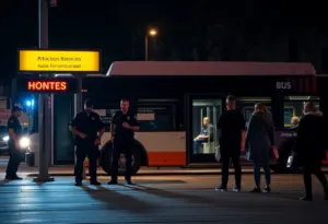 Police activity at an Austin bus stop after a shooting incident