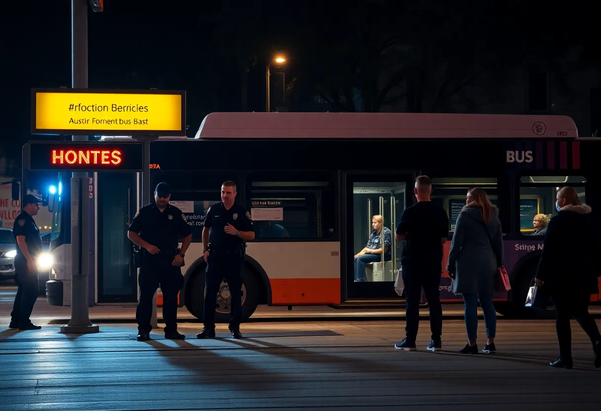 Police activity at an Austin bus stop after a shooting incident
