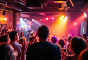Crowd enjoying a live concert at Chess Club in Austin featuring local musicians.