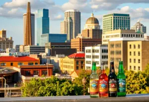Austin city skyline with beverage products highlighted